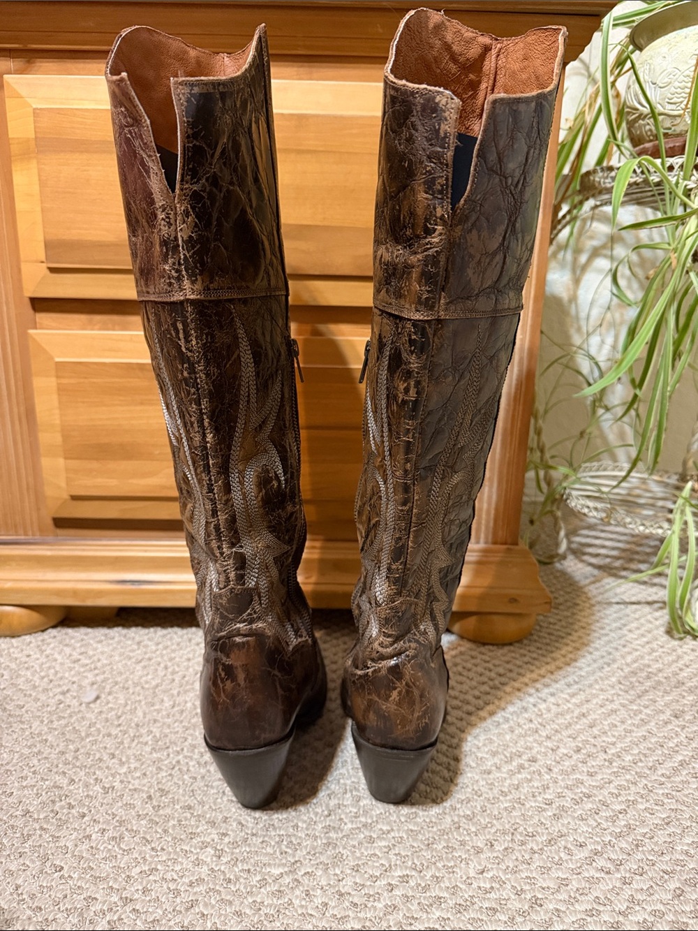 Dan Post Brown Embroidered Knee-High Western Boots - Picture 3 of 8
